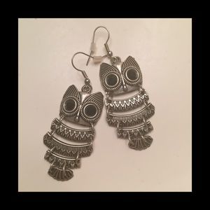 Silver Tribal-Styled Owl Earrings