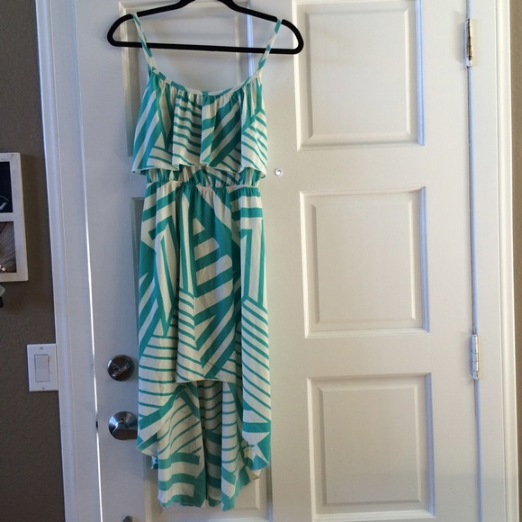 High low turquoise and white dress