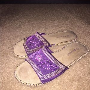 Purple Beaded Flat Espadrille Sandals