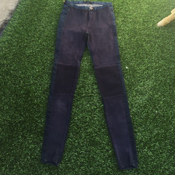 Zara navy blue suede skinny Moto jeans