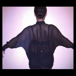 Black chiffon loose button up blouse