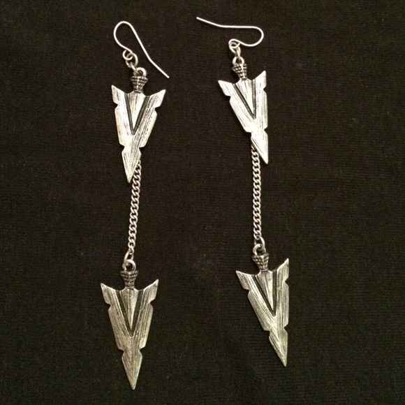 Long silver arrowhead earrings