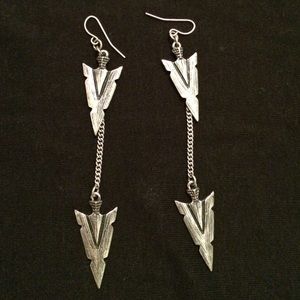 Long silver arrowhead earrings