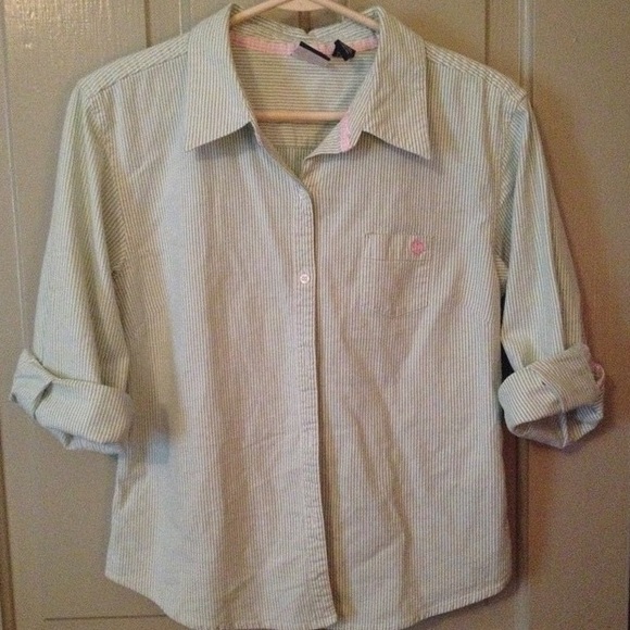 green and white stripe button up