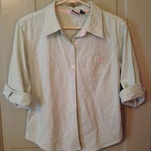 green and white stripe button up