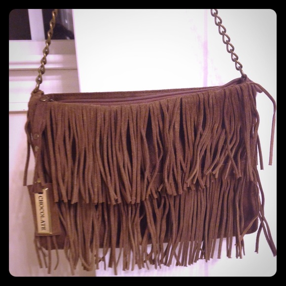 Brown suede fringe purse