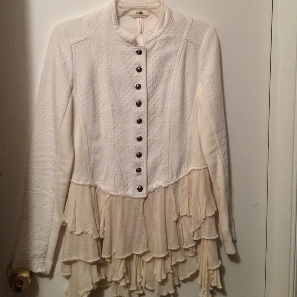 Free People Military Ruffles White Jacket