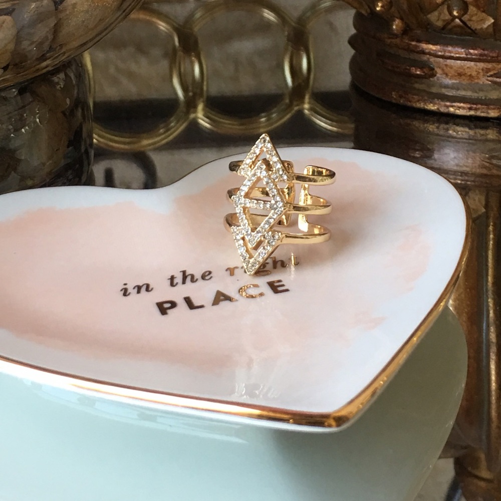Pave Crystal Geometric Ring