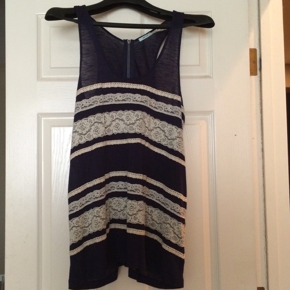 Navy blue and lace top high low
