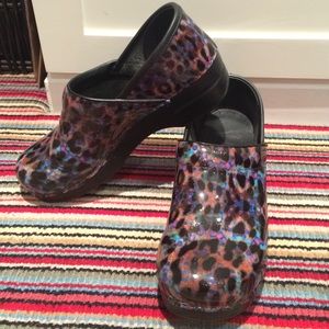 Rainbow leopard Dansko clogs, size 40