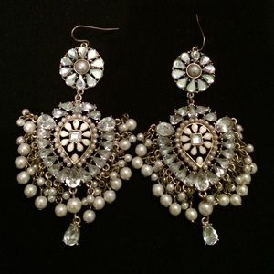 Long gold and pearl earrings