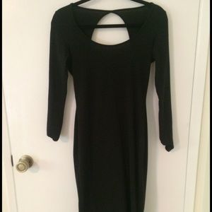 Sexy sleeke long sleeve black midi dress