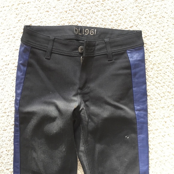 DL1961 black Jean with blue leather stripe