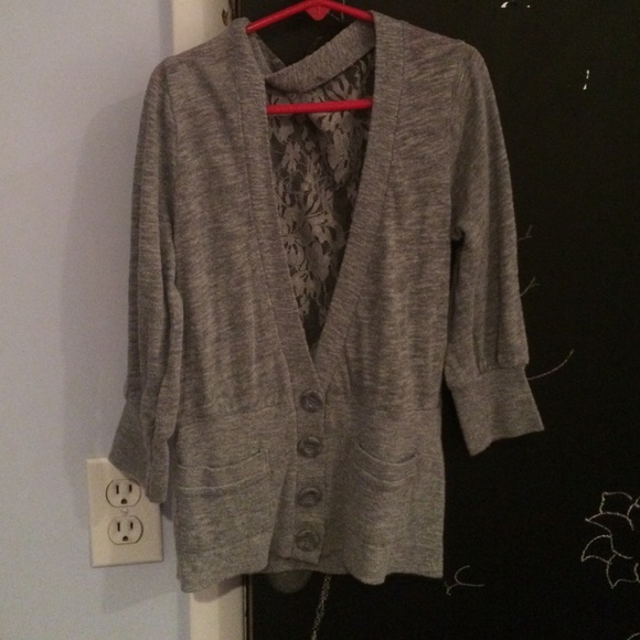 Grey cardigan Size:Small Lace trimming on back