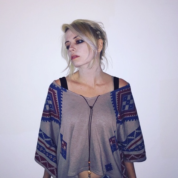 FREE-Tan, blue and red Native American style shirt