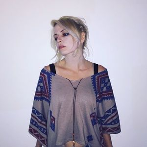 FREE-Tan, blue and red Native American style shirt