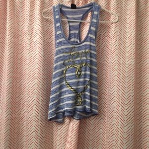 blue and white striped tank