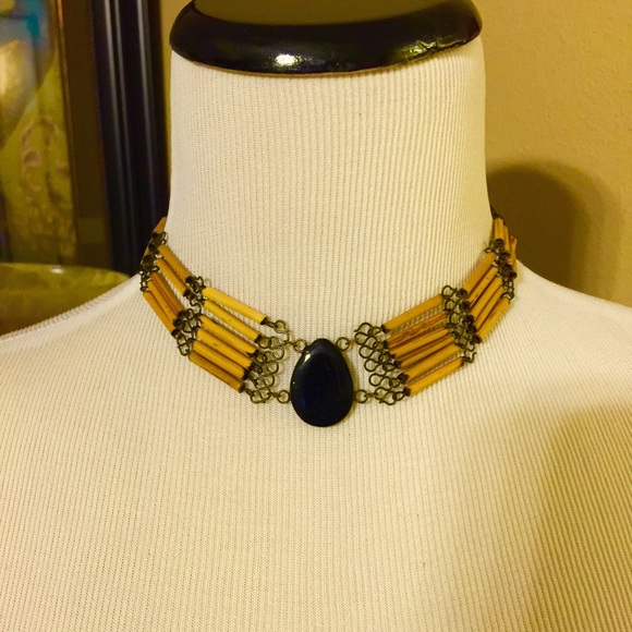 Black Stone & Wood Necklace