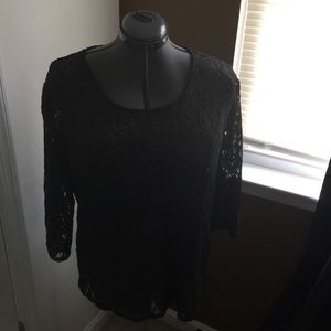 Black sheer top with silver metallic threads