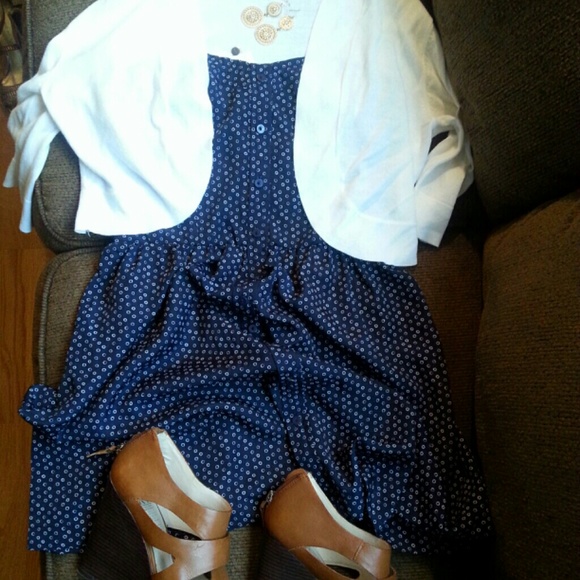 Gap navy blue and white strapless dress