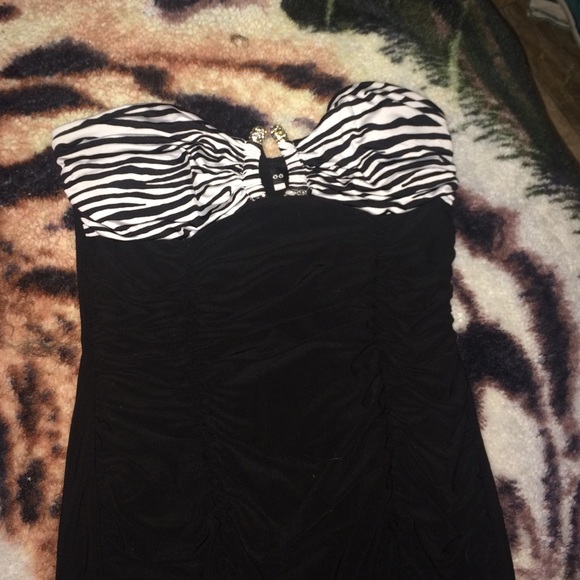 Black zebra print party dress
