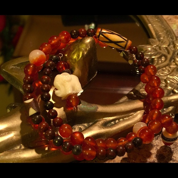 Carnelian & Imported Wood Bracelet