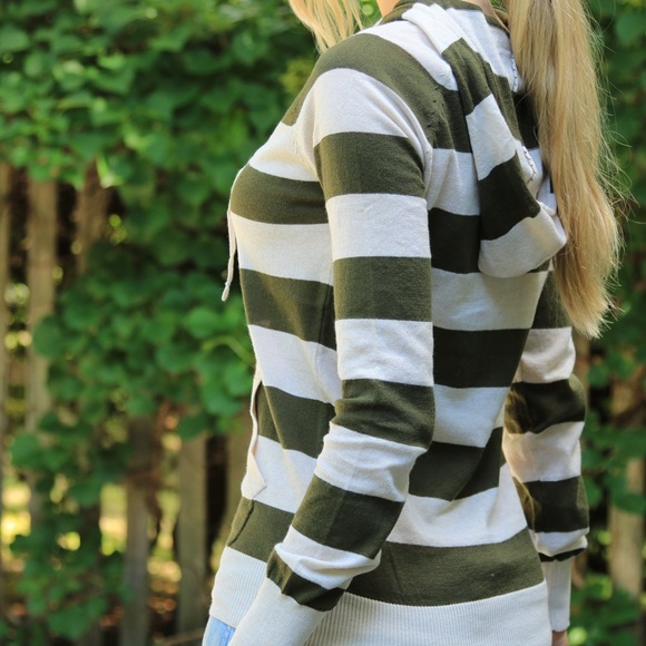 SOLD Olive Stripe Knit Hoodie - Picture 2 of 4
