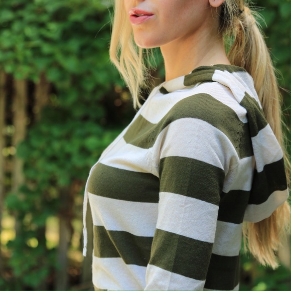 SOLD Olive Stripe Knit Hoodie - Picture 3 of 4