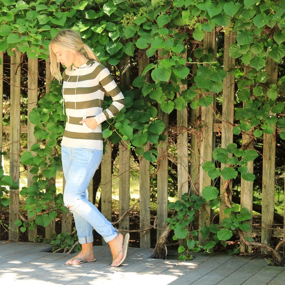 SOLD Olive Stripe Knit Hoodie - Picture 4 of 4