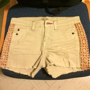 nwot khaki cutoff jean shorts w/tribal pattern