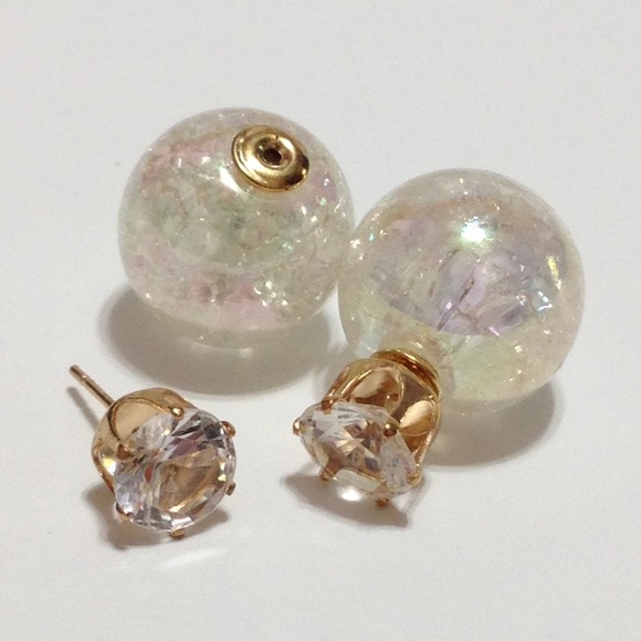 Rhinestone Stud Double Sided Earrings - Picture 2 of 4