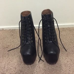Black faux leather ankle lace up booties