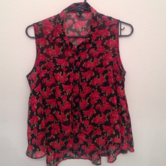 Rose print tank top with Collar