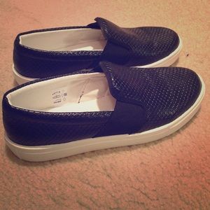 TOPSHOP Black Faux Leather Slip-Ons