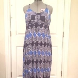 Ann Taylor Loft blue chevron-esque maxi dress