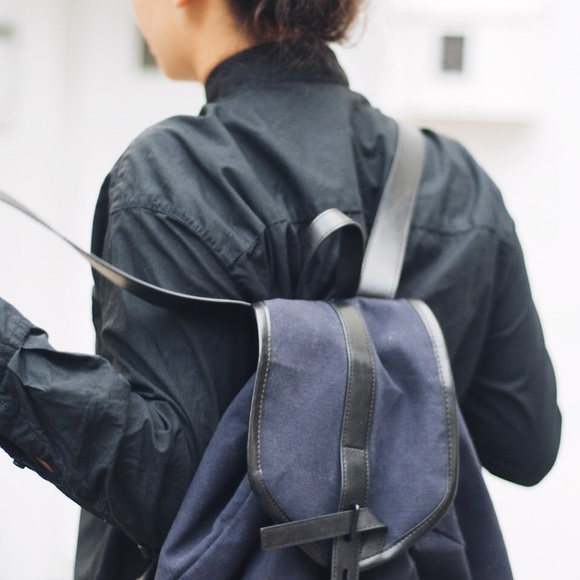 Navy and Black canvas/leather (vegan) Backpack