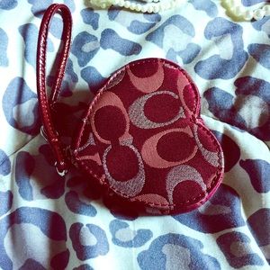 COACH Burgundy Silver Heart Shaped Wristlet