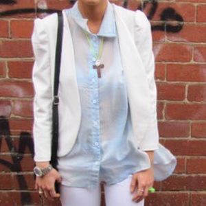 White Puff Sleeve Blazer