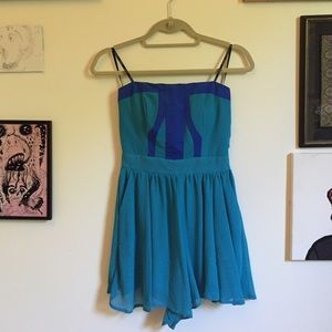 Turquoise and electric blue dressy romper