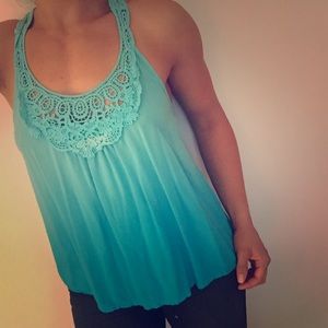 LC Lauren Conrad Ombré Blue Lace Collar Tank