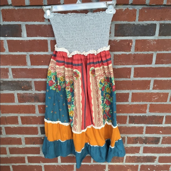 Strapless cotton large print dress