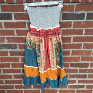 Strapless cotton large print dress