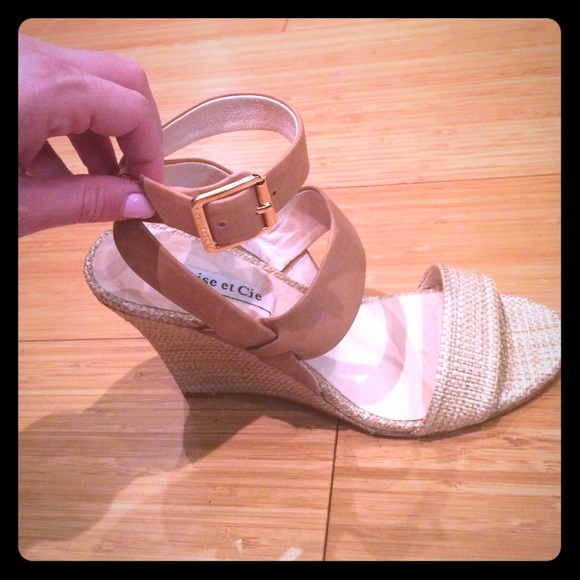 Louise et Cie wedge leather and tweed sandals