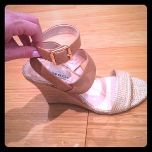 Louise et Cie wedge leather and tweed sandals