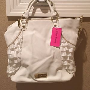 Betsey Johnson large white ruffle handbag