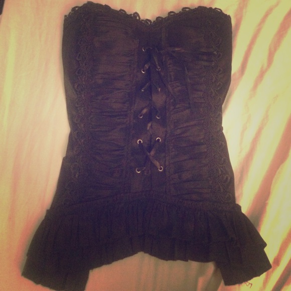 Gothic Black Corset style blouse with ruffles