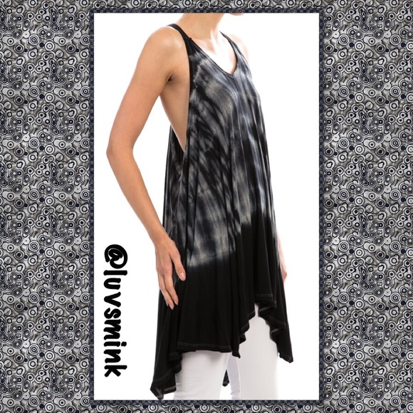 ru Tops - TIE/DYE OPEN BACK HANDKERCHIEF HEM TUNIC - MEDIUM
