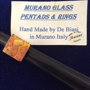 Murano Glass Ring Orange Square