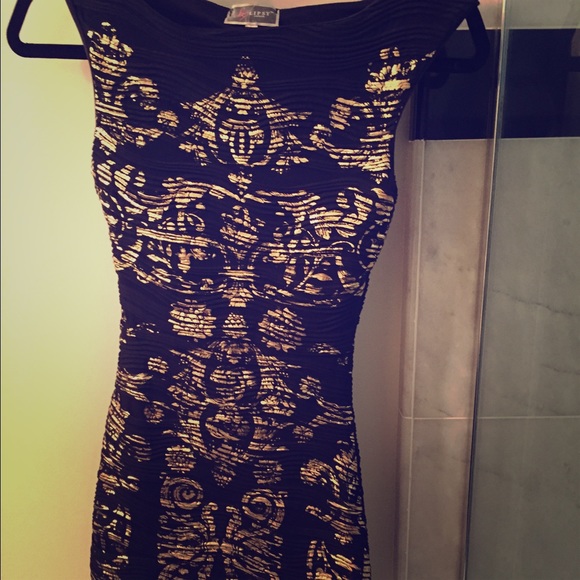 Lipsy UK Black and Gold Body-con Dress