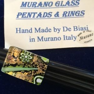 Murano Glass Ring Green & Gold